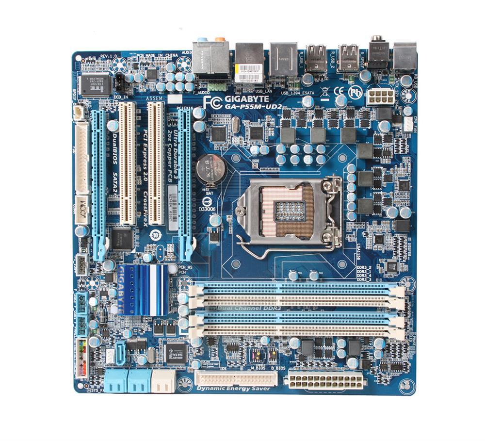 GA-P55M-UD2(rev.1.0) Gigabyte Socket LGA 1156 Intel P55 Express Chipset Core i7 / i5 / i3 Processors Support DDR3 4x DIMM 5x SATA 3.0Gb/s Micro-ATX Motherboard (Refurbished) GA-P55M-UD2 (rev. 1.0)