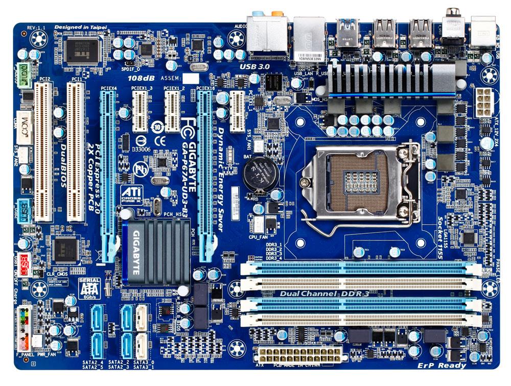 GA-P67A-UD3 Gigabyte Socket LGA 1155 Intel P67 Express Chipset Core i7 / i5 / i3 / Pentium / Celeron Processors Support DDR3 4x DIMM 2x SATA 6.0Gb/s ATX Motherboard (Refurbished)
