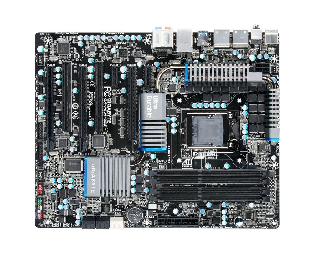GA-P67A-UD5(rev.1.0) Gigabyte Socket 1155 Intel P67 Express Chipset Core i7 / i5 / i3 / Pentium / Celeron Processors Support DDR3 4x DIMM 2x SATA 6.0Gb/s ATX Motherboard (Refurbished) GA-P67A-UD5 (rev. 1.0)