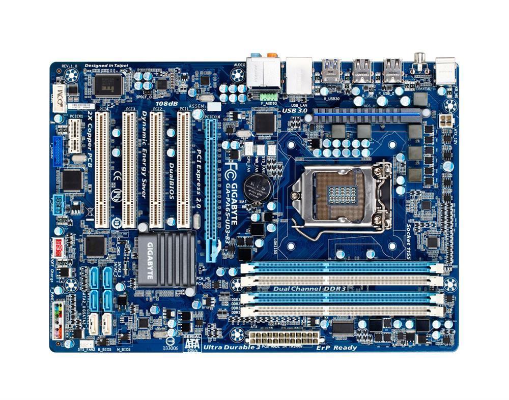 GA-PA65-UD3-B3(rev.1.0) Gigabyte Socket LGA 1155 Intel H61 Express Chipset Core i7 / i5 / i3 / Pentium / Celeron Processors Support DDR3 4x DIMM 4x SATA 3.0Gb/s Micro-ATX Motherboard (Refurbished) GA-PA65-UD3-B3 (rev. 1.0)