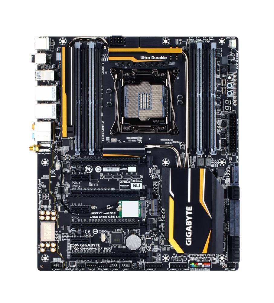 GA-X99-UD7WIFI Gigabyte Socket LGA 2011-3 Intel X99 Express Chipset Xeon E5-1600/ E5-2600/ E5-4600 v3/v4 Core i7 Processors Support DDR4 8x DIMM 10x SATA Extended ATX Motherboard (Refurbished) GA-X99-UD7 WIFI