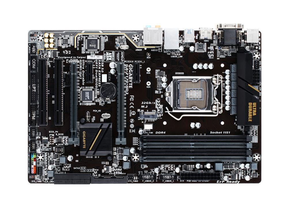 GA-Z170-HD3(rev.1.0) Gigabyte Socket LGA 1151 Intel Z170 Express Chipset 7th/6th Generation Core i7 / i5 / i3 / Pentium / Celeron Processors Support DDR 4x DIMM 6x SATA 6.0Gb/s ATX Motherboard (Refurbished) GA-Z170-HD3 (rev. 1.0)