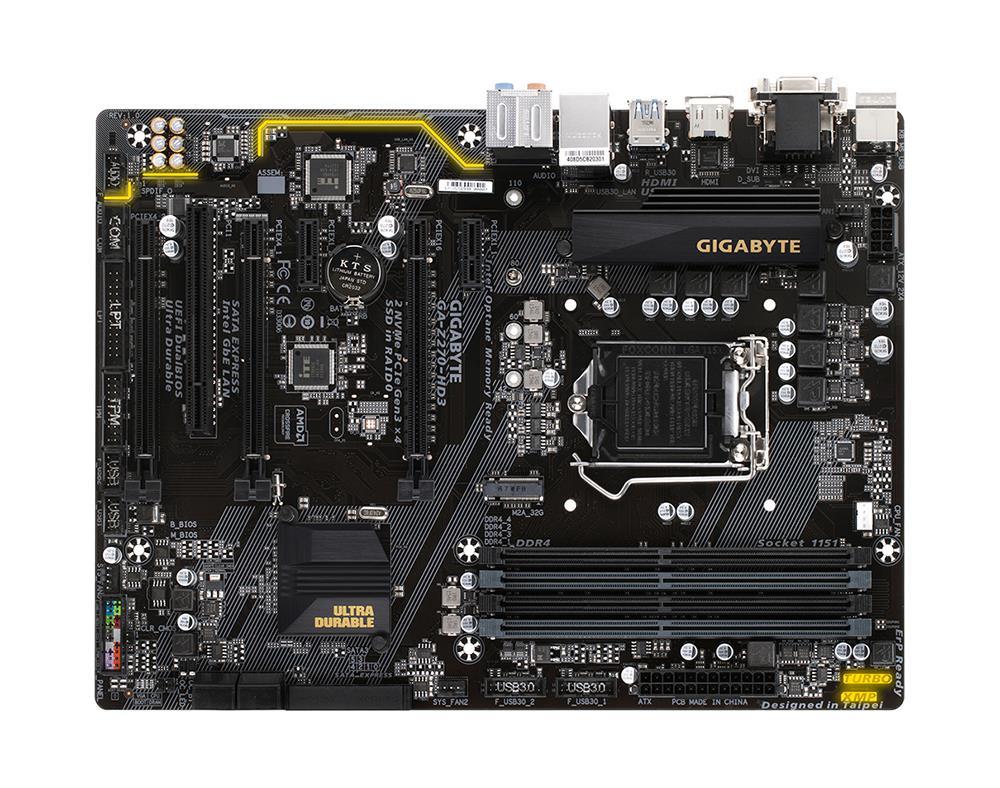 GA-Z270-HD3(rev.1.0) Gigabyte Socket LGA 1151 Intel Z270 Express Chipset 7th/6th Generation Core i7 / i5 / i3 / Pentium / Celeron Processors Support DDR4 4x DIMM 6x SATA 6.0Gb/s ATX Motherboard (Refurbished) GA-Z270-HD3 (rev. 1.0)