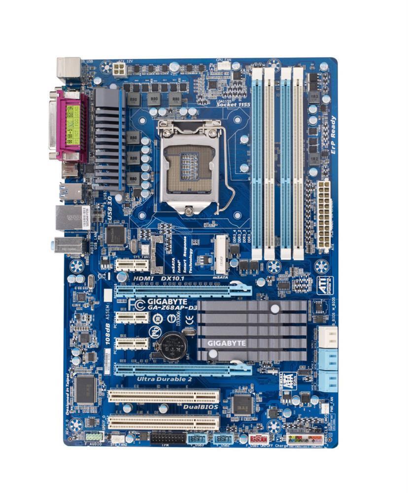 GA-Z68AP-D3 (rev. 1.0) Gigabyte Socket LGA 1155 Intel Z68 Express Chipset Core i7 / i5 / i3 / Pentium / Celeron Processors Support DDR3 4x DIMM 2x SATA 6.0Gb/s ATX Motherboard (Refurbished)