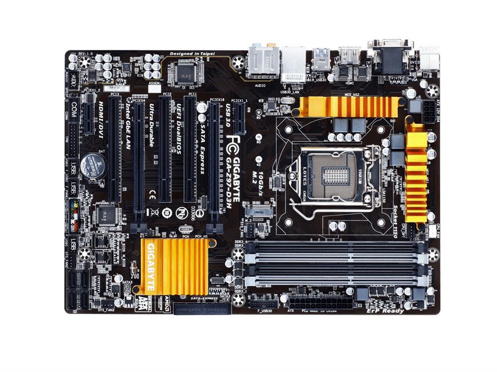 GA-Z97-D3H(rev.1.2) Gigabyte Socket LGA 1150 Intel Z97 Express Chipset Core i7 / i5 / i3 / Pentium / Celeron Processors Support DDR3 4x DIMM 6x SATA 6.0Gb/s ATX Motherboard (Refurbished) GA-Z97-D3H (rev. 1.2)