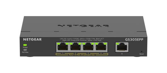 GS305EPP-100NAS Netgear GS305EPP Ethernet Switch - 5 Ports - Manageable - 2 Layer Supported - 120 W PoE Budget - Twisted Pair - PoE Ports - Desktop, Wall Mountable - 5 Year Limited  (Refurbished)
