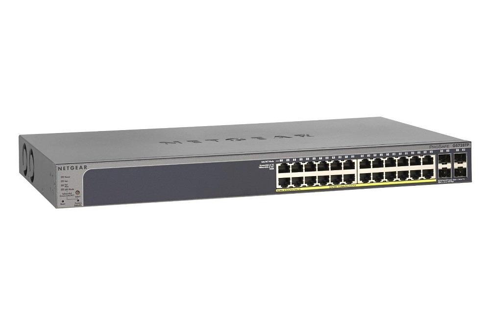 GS728TP-100NAS NetGear Prosafe 24-Ports Gigabit Ethernet SmartSwitch Poe+ 4x SFP With 1U Rack-Mountable (Refurbished)