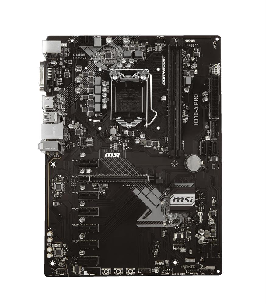 H310-A PRO MSI Socket LGA 1151 Intel H310 Chipset 8th Generation Core i7 / i5 / i3 / Pentium / Celeron Processors Support DDR4 2x DIMM 4x SATA3 6.0Gb/s ATX Motherboard (Refurbished)