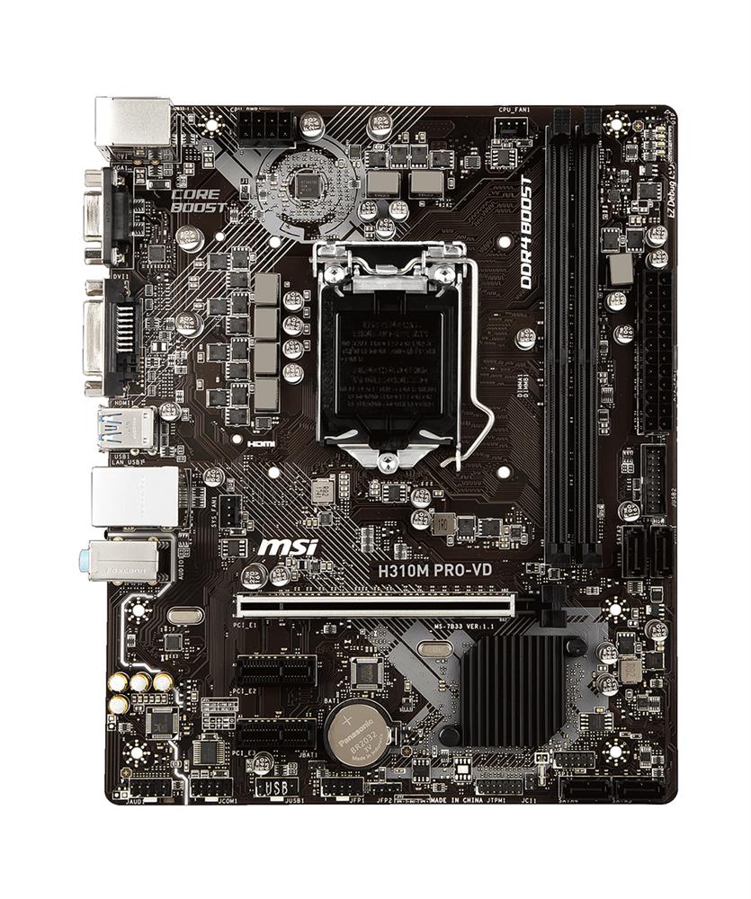 H310MPROVD MSI H310M PRO-VD LGA 1151 Intel H310 Chipset 8th Generation Intel Core Processors Support DDR4 2x DIMM 4 x SATA 6.0Gb/s Micro-ATX Motherboard (Refurbished)