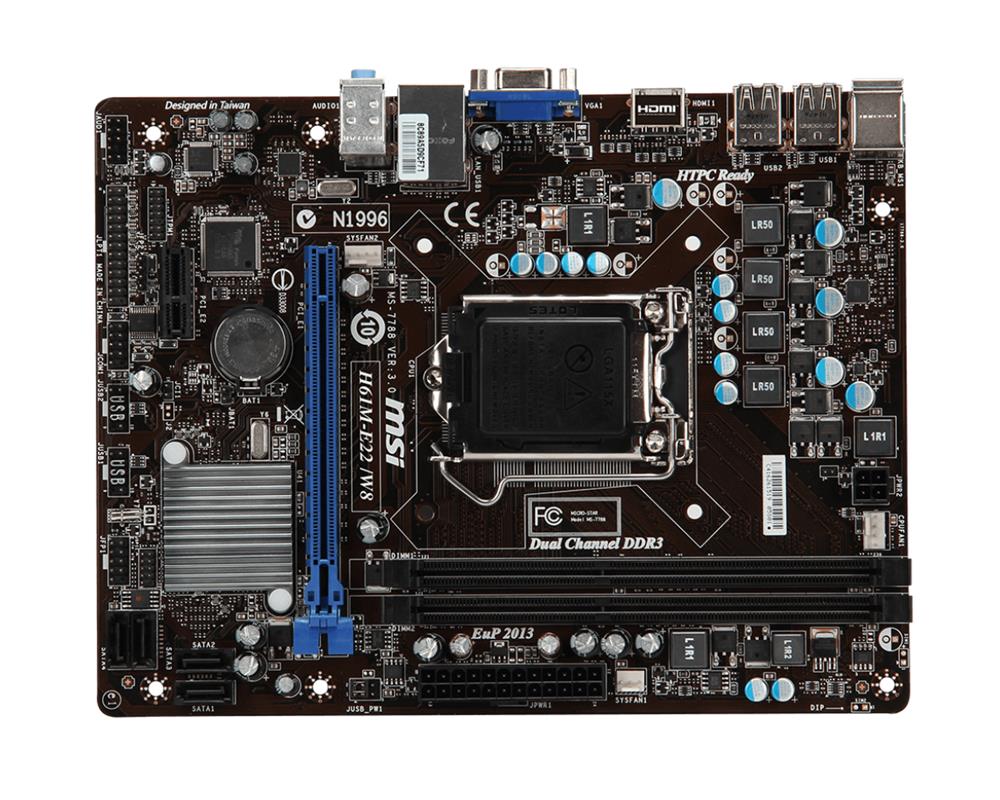 H61M-E22/W8 MSI Socket LGA 1155 Intel H61 Chipset Core i7 / i5 / i3 / Pentium /Celeron Processors Support DDR3 2x DIMM 4x SATA 6.0Gb/s Micro-ATX Motherboard (Refurbished)