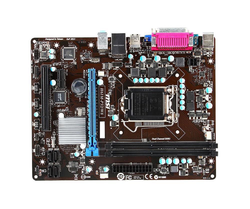 H61M-P32-W8 MSI H61M-P32/W8 Socket LGA 1155 Intel H61 Express Chipset Core i7 / i5 / i3 / Pentium / Celeron / Xeon Processors Support DDR3 2x DIMM 4x SATA 3.0Gb/s Micro-ATX Motherboard (Refurbished)