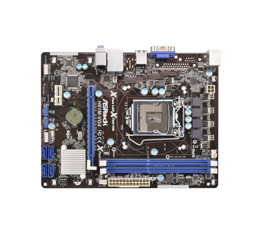 H61M-VG4 ASRock Socket LGA 1155 Intel H61 3rd/2nd Generation Chipset Core i7 / i5 / i3 / Pentium / Celeron / Xeon Processors Support DDR3 2x DIMM 4x SATA2 3.0Gb/s Micro-ATX Motherboard (Refurbished)