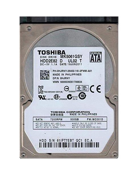 HDD2E82D Toshiba 500GB 7200RPM SATA 3Gbps 16MB Cache 2.5-inch Internal Hard Drive