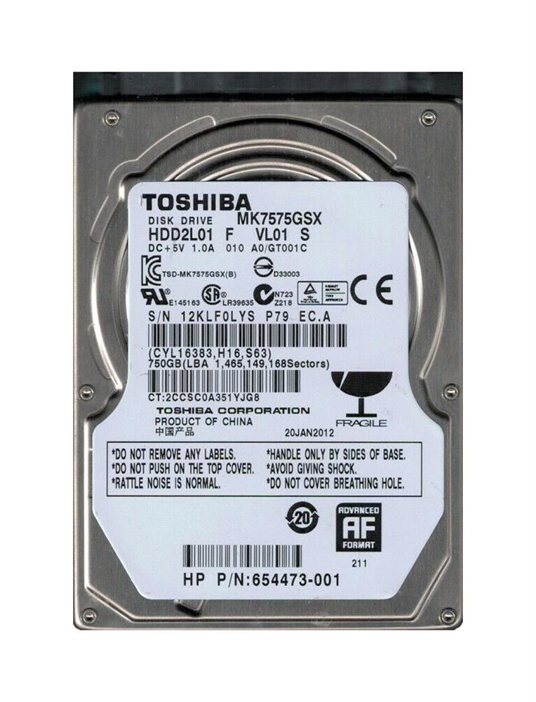 HDD2L01F Toshiba 750GB 5400RPM SATA 3Gbps 8MB Cache 2.5-inch Internal Hard Drive