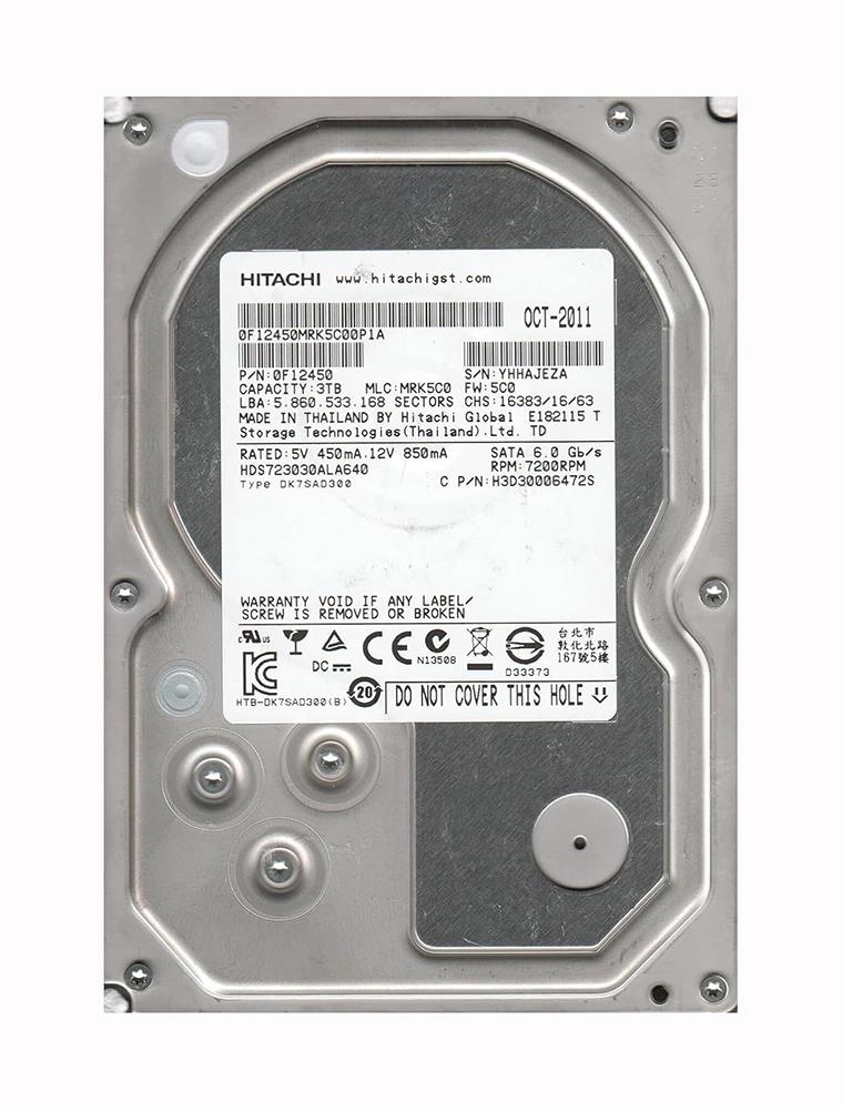 HDS723030ALA640 Hitachi Deskstar 7K3000 3TB 7200RPM SATA 6Gbps 64MB Cache 3.5-inch Internal Hard Drive