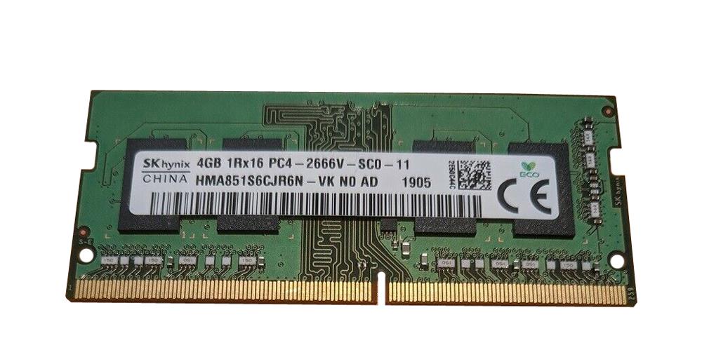 HMA851S6CJR6N-VKN0-AD Hynix 4GB PC4-21300 DDR4-2666MHz non-ECC Unbuffered CL19 260-Pin SoDimm 1.2V Single Rank Memory Module