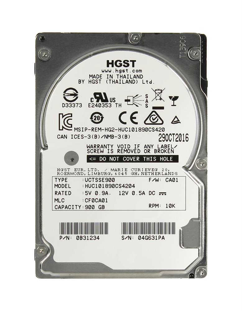 HUC101890CS4204 HGST Hitachi Ultrastar C10K1800 900GB 10000RPM SAS 12Gbps 128MB Cache (SE / 512e) 2.5-inch Internal Hard Drive