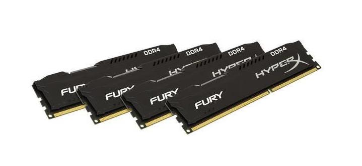 HX426C16FB3K4/32 Kingston HyperX FURY Black 32GB Kit (4 X 8GB) PC4-21300 DDR4-2666MHz non-ECC Unbuffered CL16 288-Pin DIMM 1.2V Memory