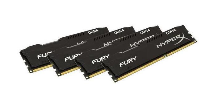 HX426C16FB3K4/64 Kingston HyperX FURY Black 64GB Kit (4 X 16GB) PC4-21300 DDR4-2666MHz non-ECC Unbuffered CL16 288-Pin DIMM 1.2V Memory