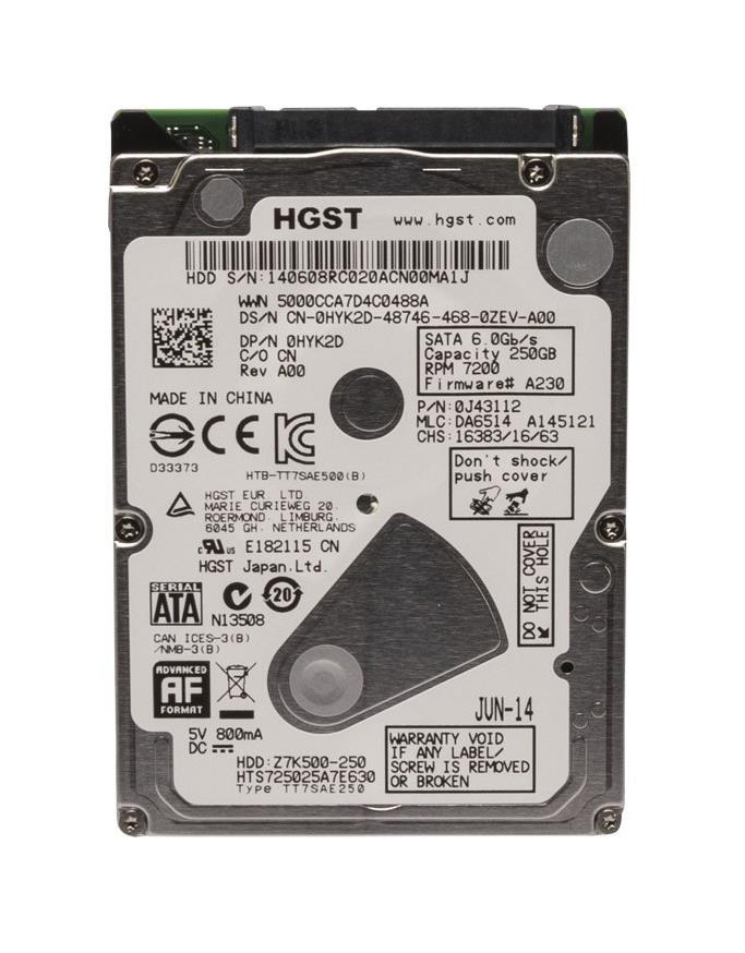 HYK2D Dell 250GB 7200RPM SATA 6Gbps 32MB Cache 2.5-inch Internal Hard Drive