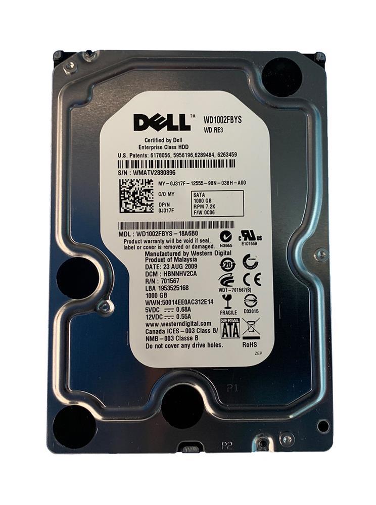 J317FX Dell 1TB 7200RPM SATA 3Gbps 3.5-inch Internal Hard Drive