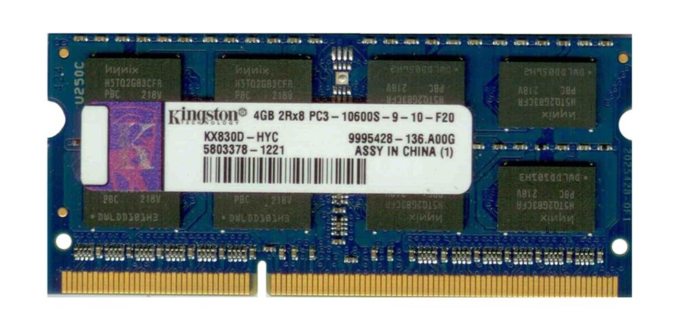 KX830D-HYC Kingston 4GB SoDimm PC10600 Memory