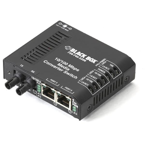 LBH100A-ST Black Box 10/100Mbps Copper to 100Mbps Fiber 115-VAC Multimode ST Standard Media Converter Switch