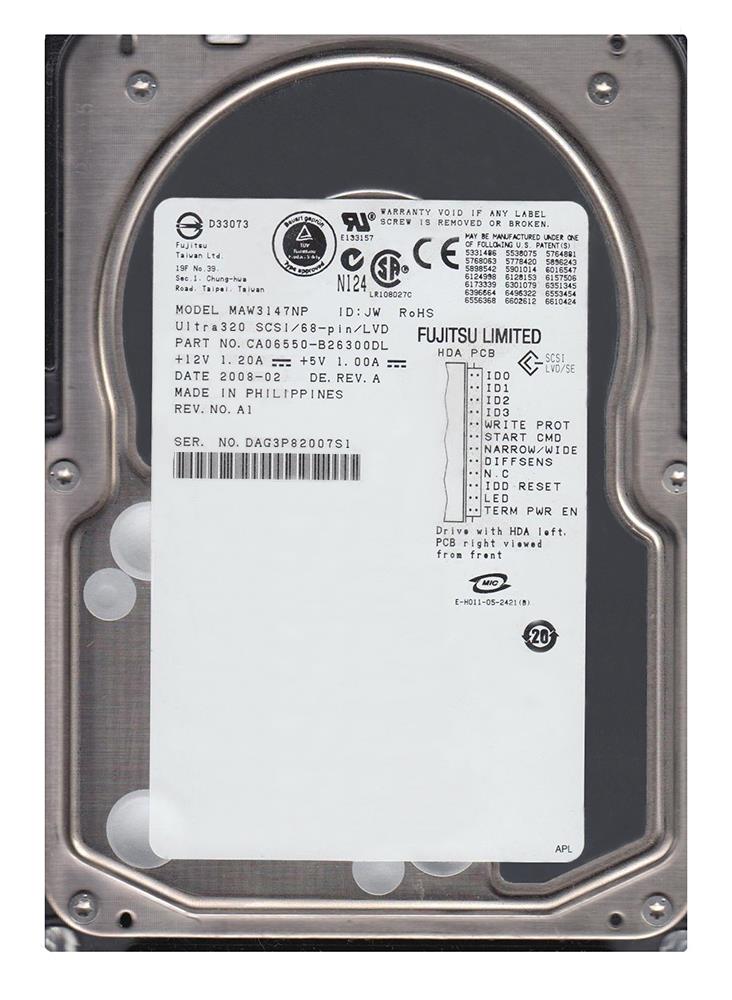 MAW3147NP Fujitsu Enterprise 147GB 10000RPM Ultra-320 SCSI 68-Pin 8MB Cache 3.5-inch Internal Hard Drive