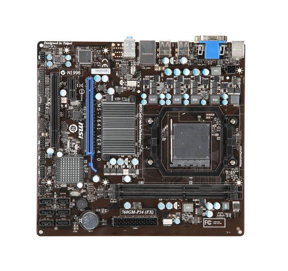 MB-760GM34 MSI Socket AM3+ AMD 760G + SB710 Chipset AMD Phenom II X3/ Athlon II X2/ Phenom II X2/ Athlon II X4/ Athlon II X3/ Phenom II X4/ Phenom II X6 Processors Support DDR3 2x DIMM 6x SATA2 3.0Gb/s Micro-ATX Motherboard (Refurbished)
