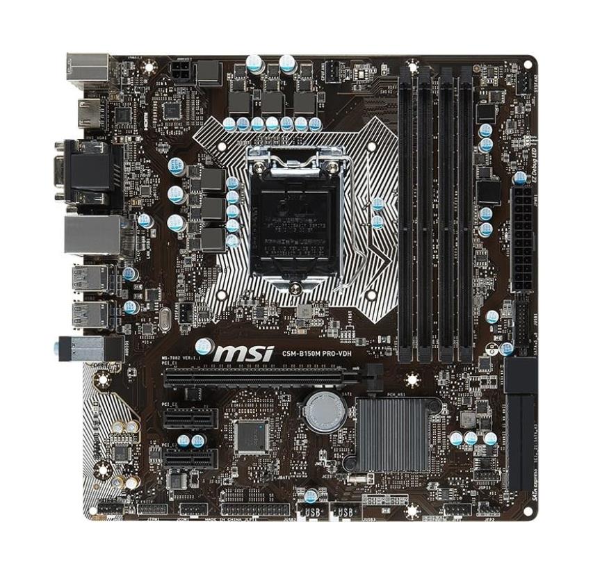 MB-B15MPVH MSI CSM-B150M Pro-VDH Socket LGA 1151 Intel B150 Chipset Intel Core i7 / i5 / i3 / Pentium / Celeron Processors Support DDR4 4x DIMM 6x SATA 6.0Gb/s Micro-ATX Motherboard (Refurbished)