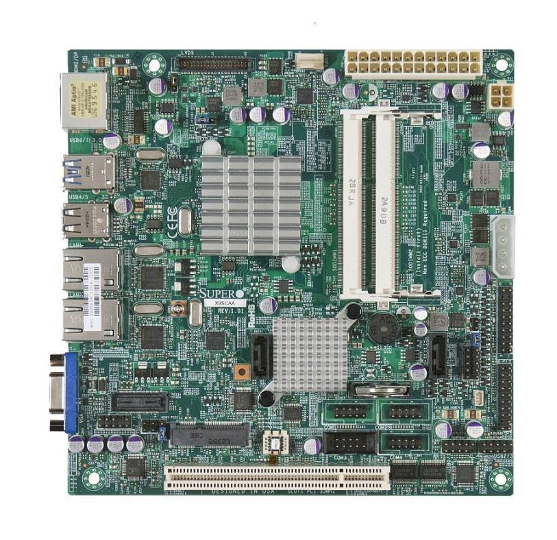 MBDX9SCAALO SuperMicro X9SCAA-L Socket FCBGA559 Intel NM10 Express Chipset Intel Atom N2800 Processors Support DDR3 SO-DIMM 2x SATA2 3.0Gb/s Mini-ITX Motherboard (Refurbished)