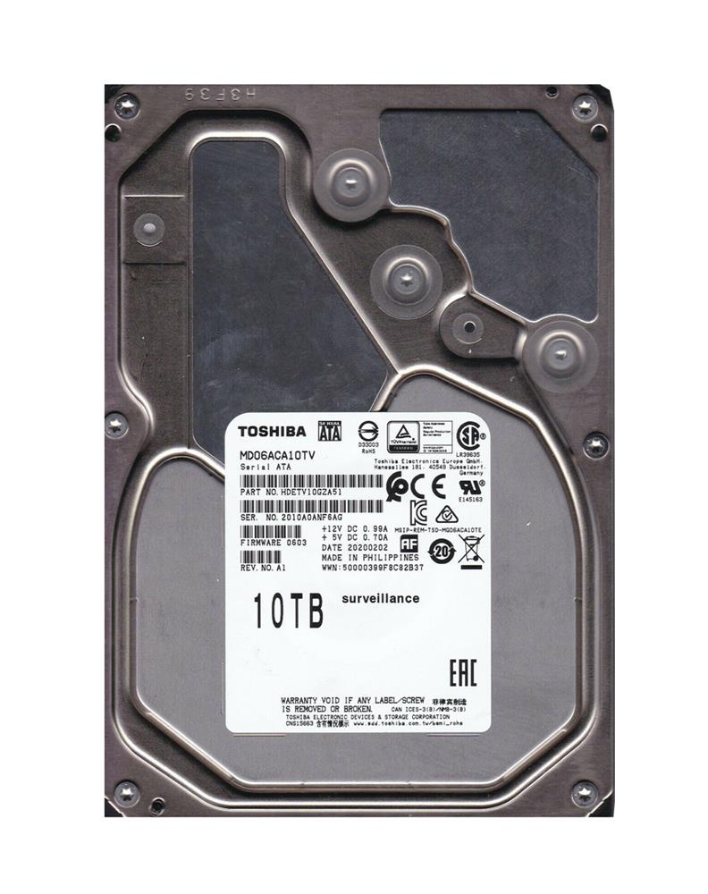 MD06ACA10TV Toshiba Surveillance 10TB 7200RPM SATA 6Gbps 256MB Cache (512e) 3.5-inch Internal Hard Drive