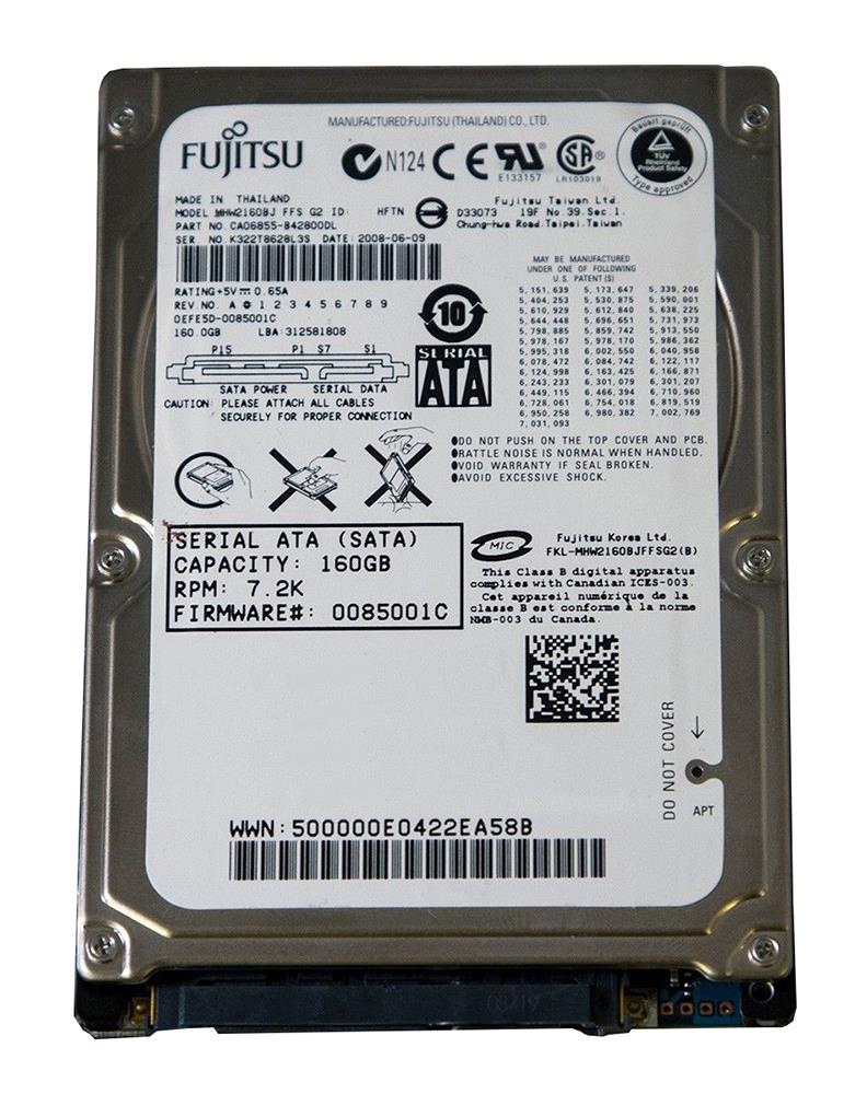MHW2160BJ Fujitsu Mobile 160GB 7200RPM SATA 3Gbps 8MB Cache 2.5-inch Internal Hard Drive