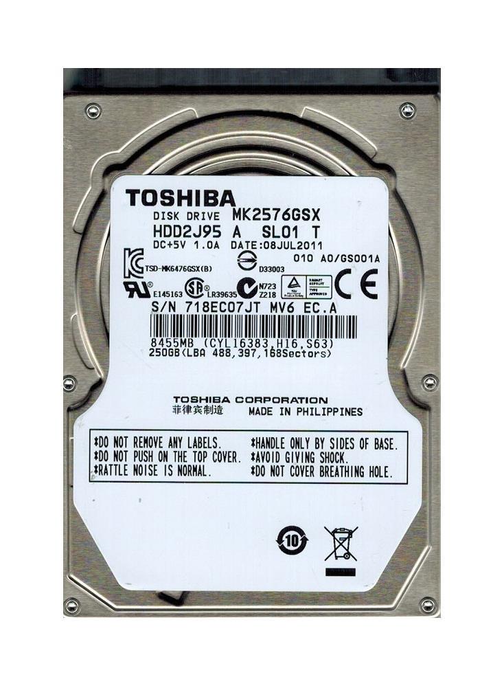 MK2576GSX-DEL Toshiba 250GB 5400RPM SATA 3Gbps 8MB Cache 2.5-inch Internal Hard Drive