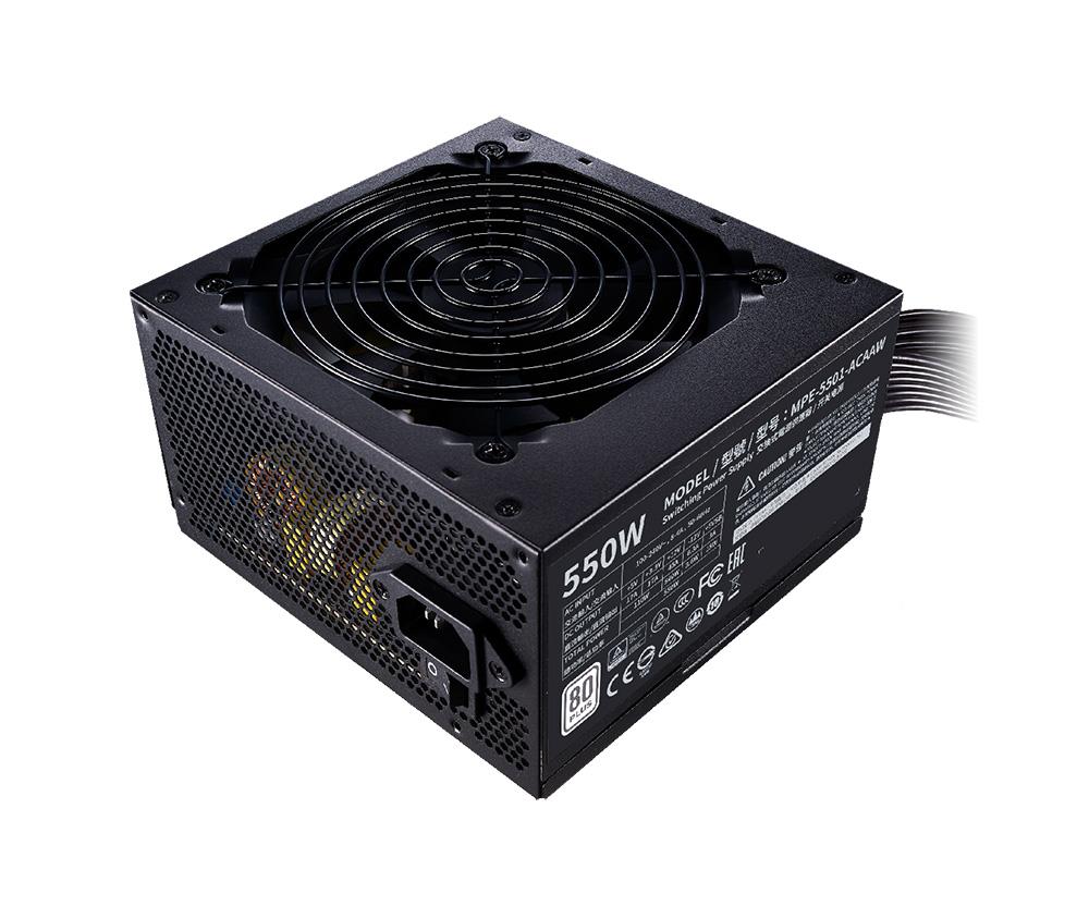 MPE-5501-ACAAW-BTW Cooler Master MWE 550-Watts 100-240V AC 8-4A 50-60Hz 80-Plus Bronze ATX Power Supply