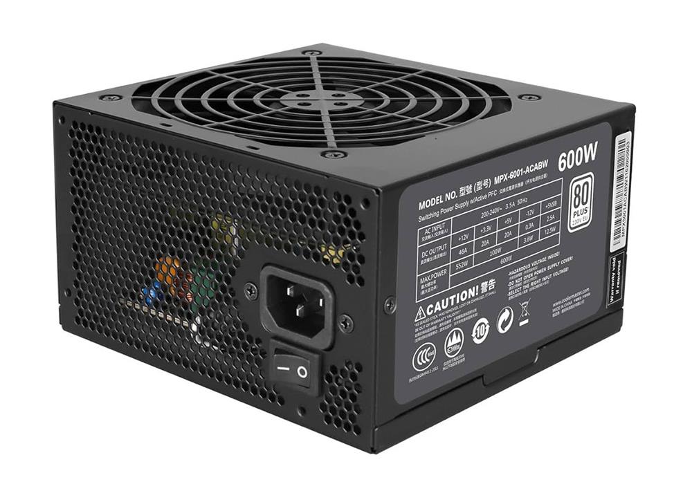MPX-6001-ACAAW-JP Cooler Master MasterWatt Lite 600-Watts 100-240V AC 4-8A 50-60Hz 80-Plus Standard ATX Power Supply
