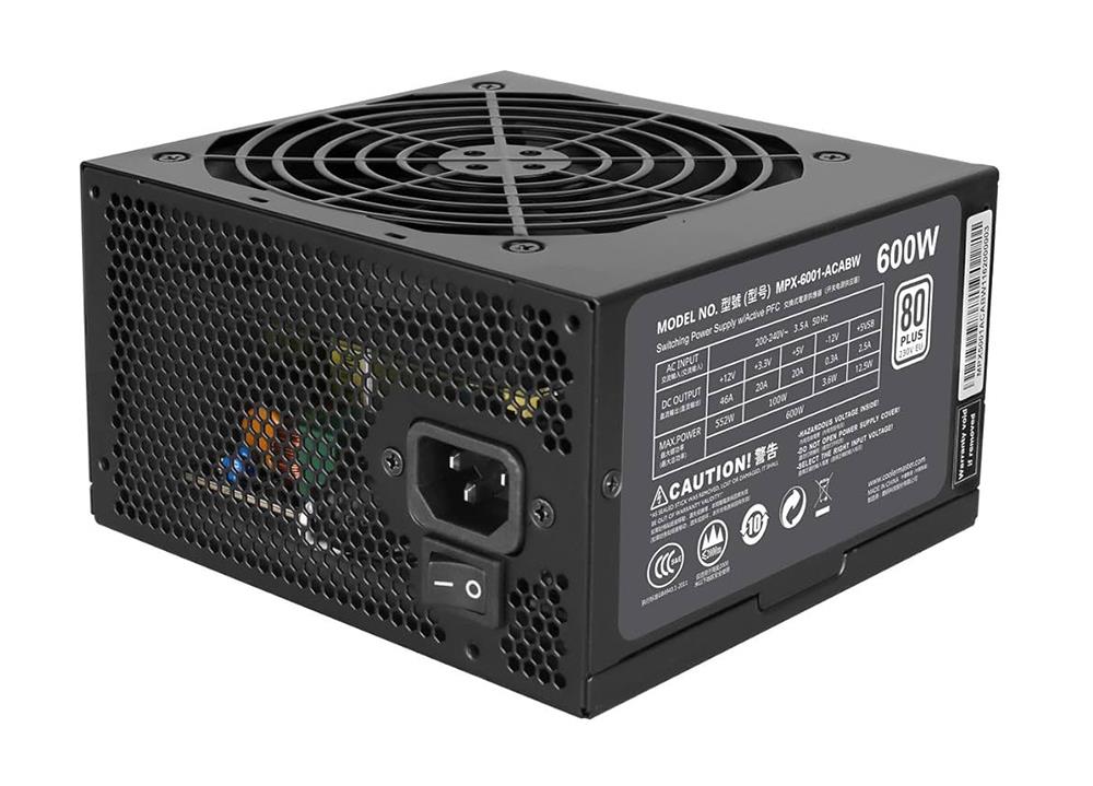 MPX-6001-ACAAW-UK Cooler Master MasterWatt Lite 600-Watts 100-240V AC 4-8A 50-60Hz 80-Plus Standard ATX Power Supply