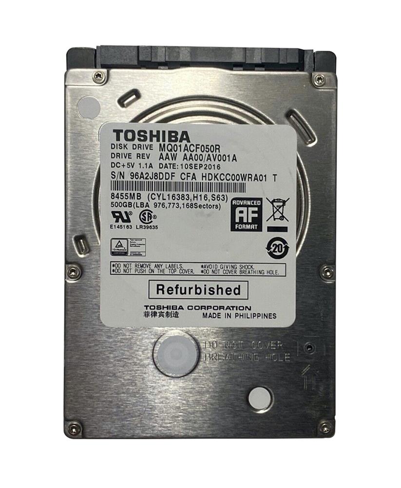 MQ01ACF050R Toshiba Mobile Thin 500GB SATA 6.0 Gbps Hard Drive