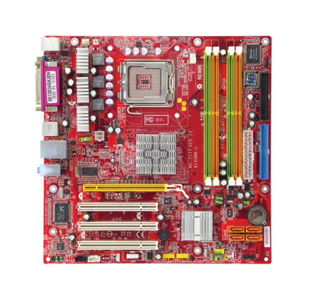 MS-7177 MSI Socket LGA 775 Intel 915GV Express + ICH6 Chipset Intel Pentium 4/ Pentium 4 Extreme Edition/ Celeron D Processors Support DDR2 4x DIMM 2x SATA 1.50Gb/s Micro-ATX Motherboard (Refurbished)
