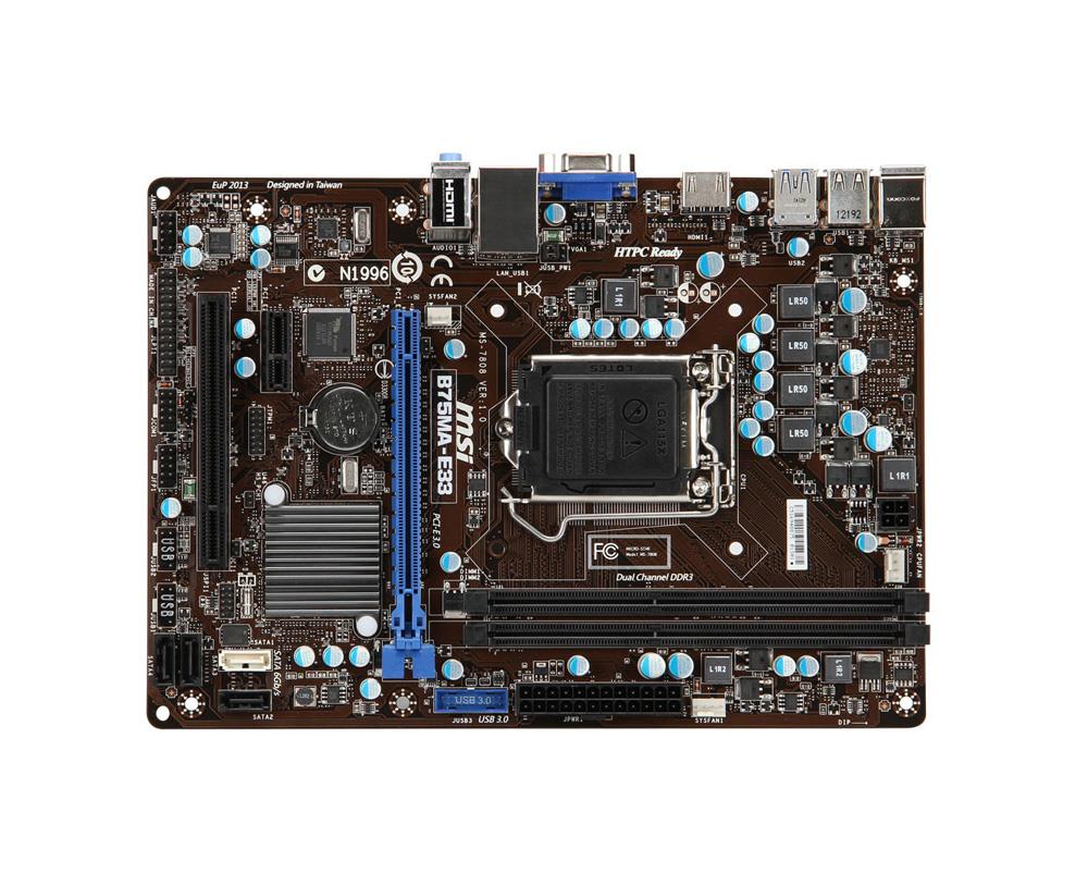 MSI-B75MA-E33 MSI B75MA-E33 Socket LGA 1155 Intel B75 Chipset 3rd Gen Core i7 / i5 / i3 / Pentium / Celeron Processor Support DDR3 2x DIMM 1x SATA 6.0Gb/s Micro-ATX Motherboard (Refurbished)