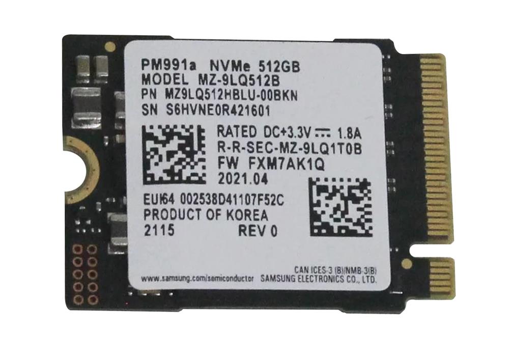 MZ-9LQ512B Samsung PM991A 512GB PCI Express 3.0 x4 M.2 2280 Solid State Drive (SSD)