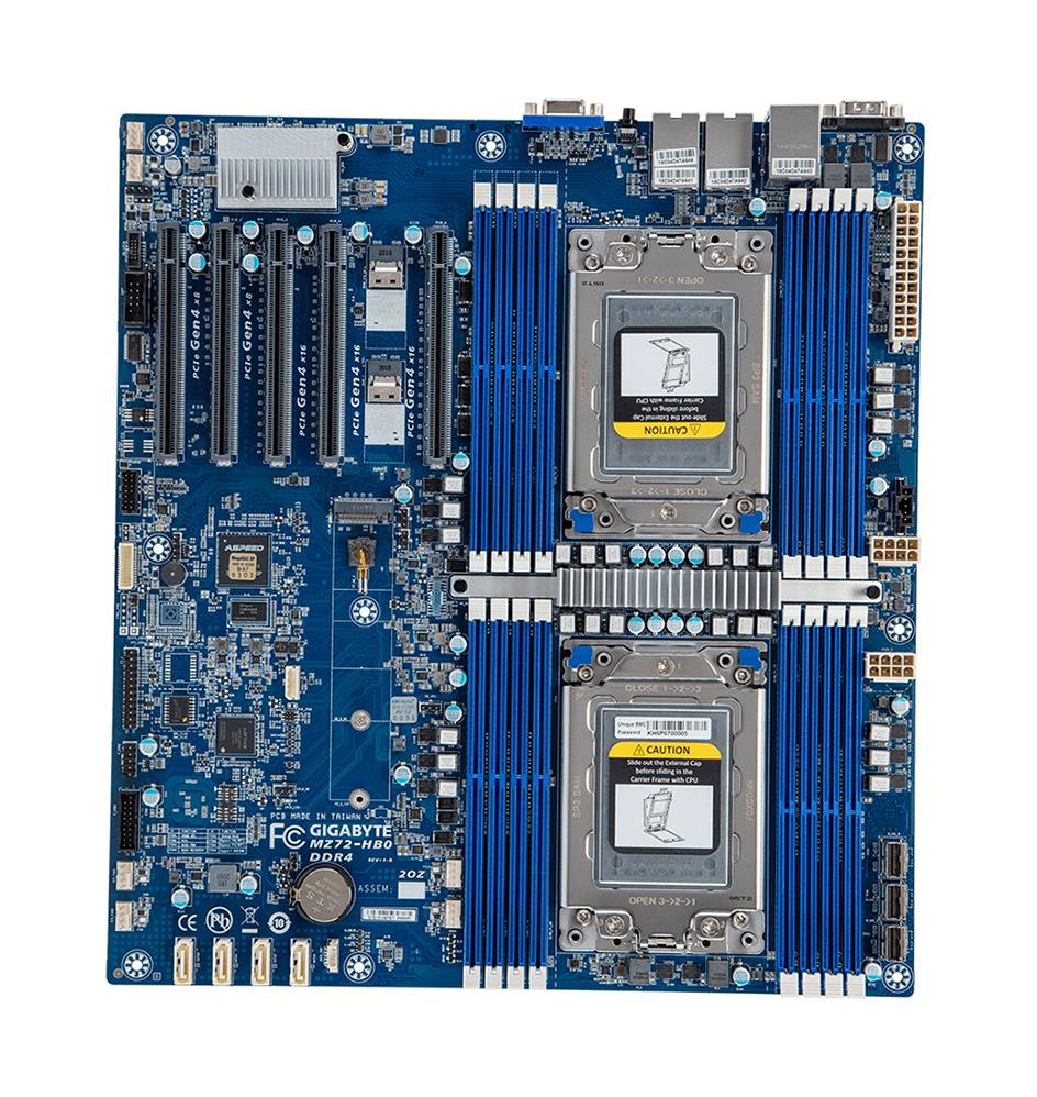 MZ72-HB0 (rev. 1.x) Gigabyte MZ72-HB0 Socket SP3 System On Chipset AMD EPYC 7002 Series Processors Support DDR4 16x DIMM 4x SATA 6.0Gb/s E-ATX Server Motherboard (Refurbished)