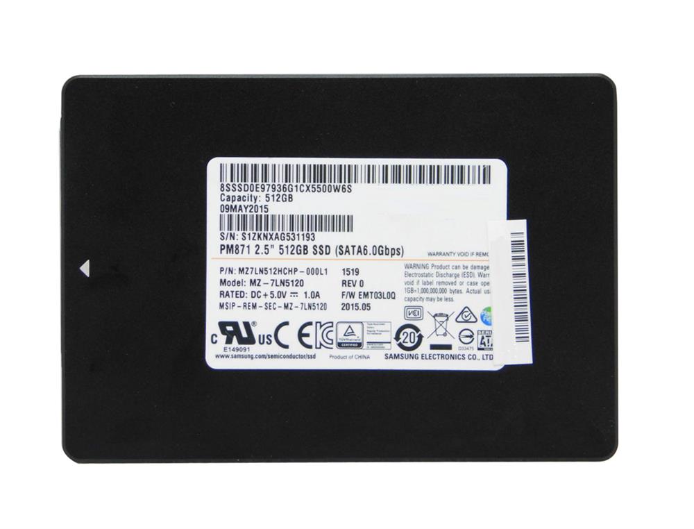MZ7LN512HCHP-000L1 Samsung PM871 512GB SATA 6.0 Gbps SSD
