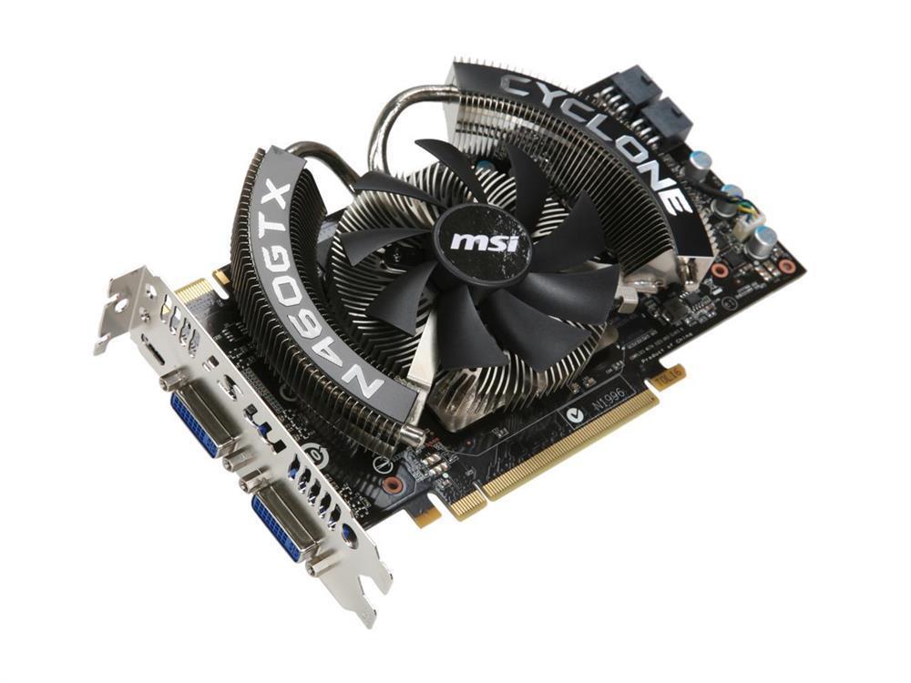 N460GTXCYC1-GD5OC MSI N460GTX CYCLONE 1GD5/OC Nvidia GeForce GTX 460 1GB GDDR5 256-Bit Mini HDMI / Dual DVI PCI-Express 2.0 x16 Video Graphics Card