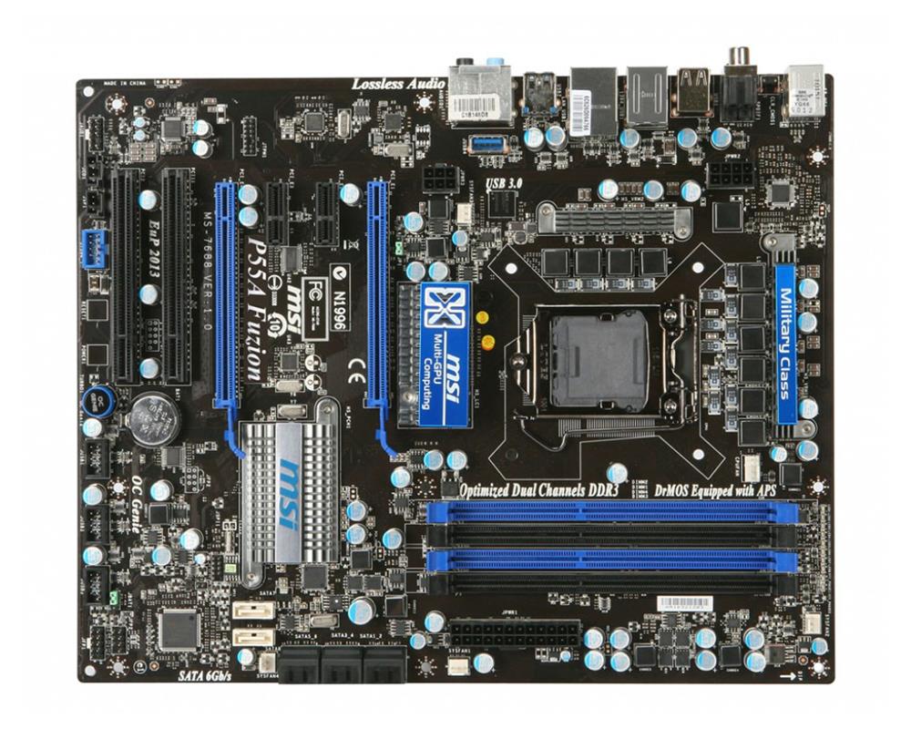 P55A-FUZION MSI P55A Fuzion Socket LGA 1156 Intel P55 Chipset Core i7 / i5 / i3 / Pentium Processors Support DDR3 4x DIMM 6x SATA 3.0Gb/s ATX Motherboard (Refurbished)