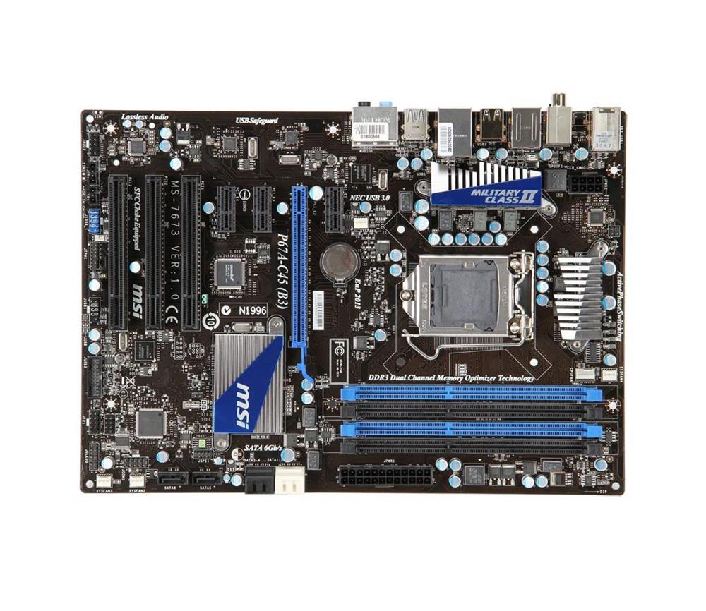 P67A-C45-B3 MSI P67A-C45 (B3) Socket LGA 1155 Intel P67 Chipset Core i7 / i5 / i3 Processors Support DDR3 4x DIMM 2x SATA3 6.0Gb/s ATX Motherboard (Refurbished)