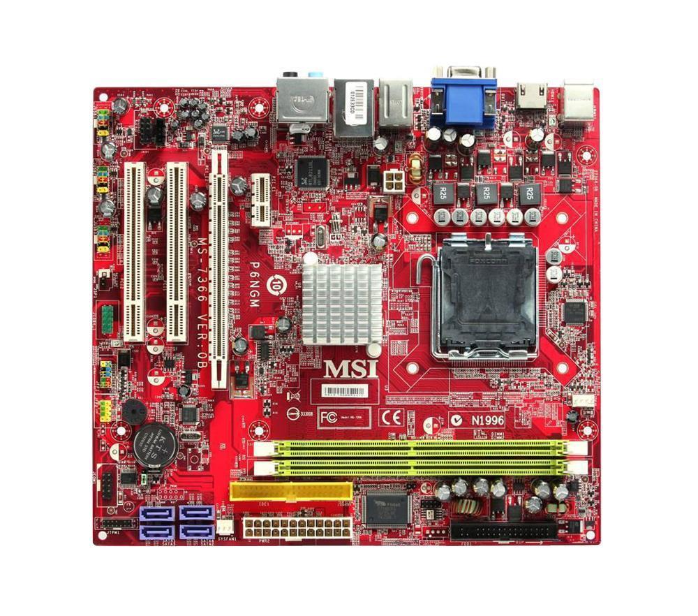 P6NGMFD7366010 MSI P6NGM-FD Socket LGA 775 Nvidia GeForce 7100 + nForce 630i Chipset Core 2 Duo/ Core 2 Quad/ Pentium 4 Extreme Edition/ Pentium Extreme Edition/ Pentium 4/ Pentium D Processors Support DDR2 2x DIMM 4x SATA 3.0Gb/s Micro-ATX Motherboard (Refurbished)