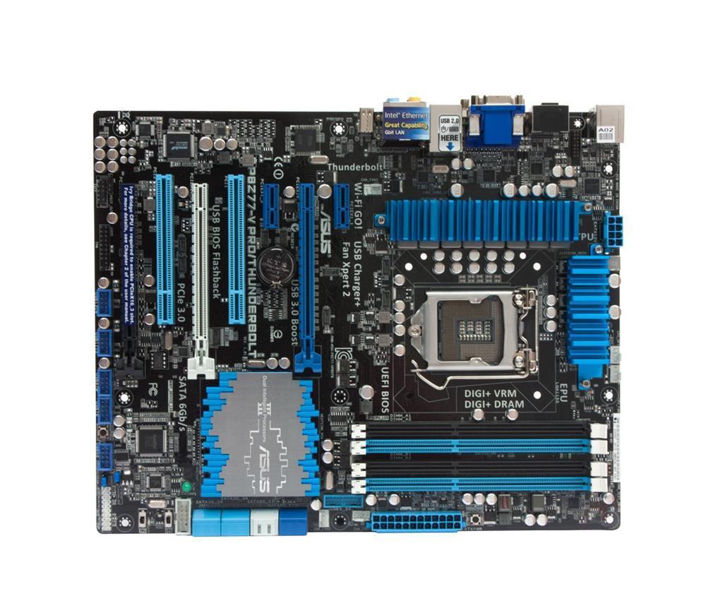 P8Z77VPRO/THUND ASUS P8Z77-V PRO/THUNDERBOLT Socket LGA 1155 Intel Z77 Chipset 3rd/2nd Generation Core i7 / i5 / i3 / Pentium / Celeron Processors Support DDR3 4x DIMM 2x SATA 6.0Gb/s ATX Motherboard (Refurbished)