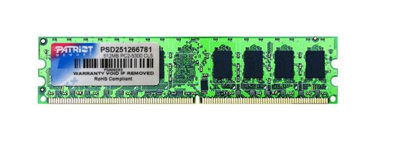 PSD251266781 Patriot 512MB PC2-5300 DDR2-667MHz Non-ECC Unbuffered CL5 240-Pin DIMM Memory Module