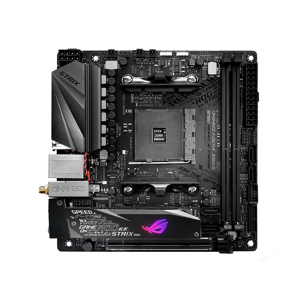 ROG STRIX X470-I GAMING ASUS Socket AM4 AMD X470 Chipset AMD Ryzen / AMD A-Series / AMD Athlon X4 Processors Support DDR4 2x DIMM 4x SATA 6.0Gb/s Mini-ITX Motherboard (Refurbished)